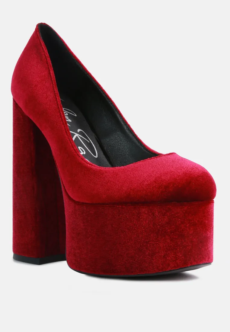old novelty platform heel velvet pumps