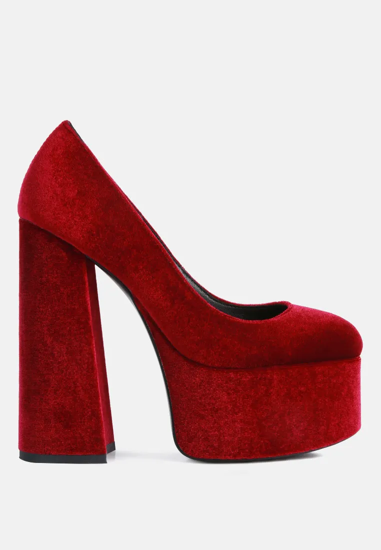 old novelty platform heel velvet pumps