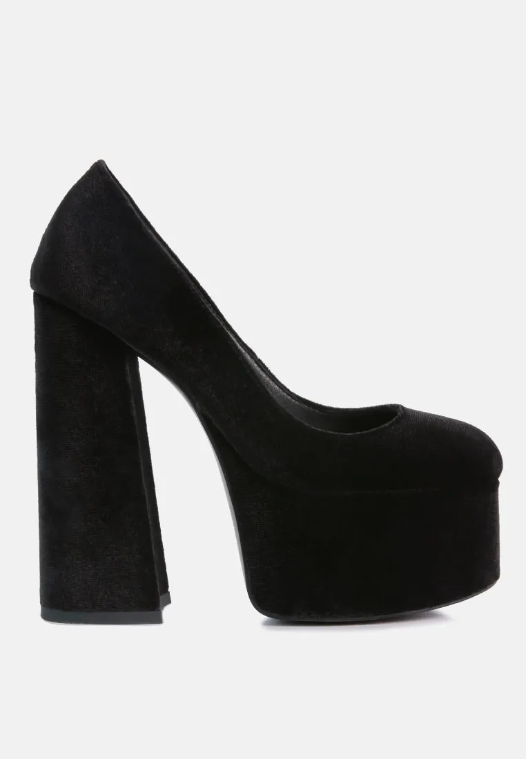 old novelty platform heel velvet pumps