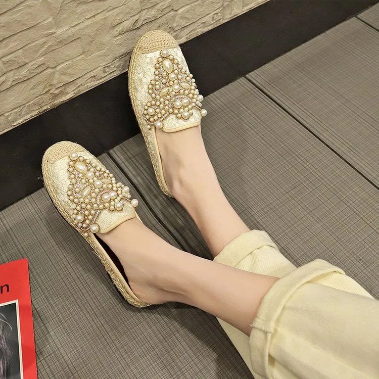 Rhinestone beaded lazy fisherman shoes | Brodtica.com