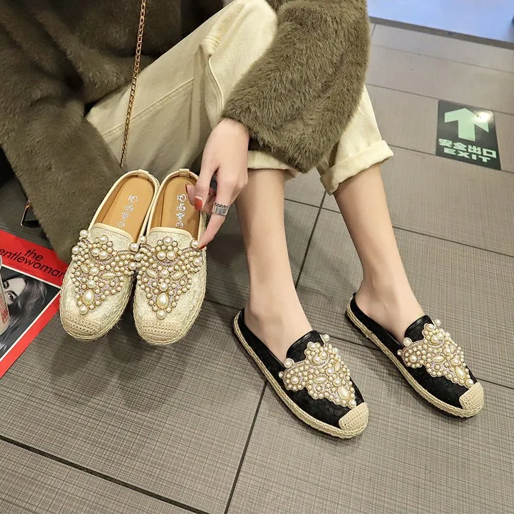 Rhinestone beaded lazy fisherman shoes | Brodtica.com