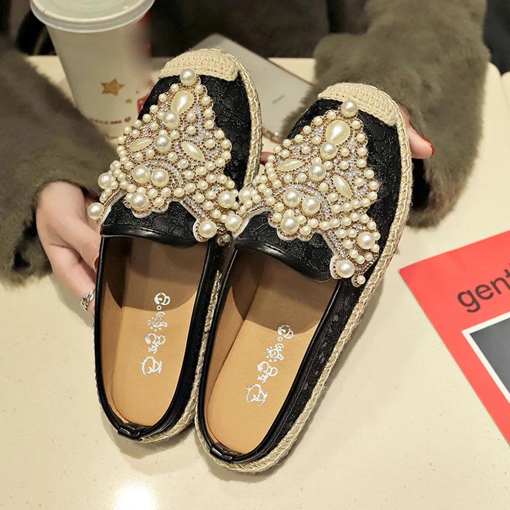 Rhinestone beaded lazy fisherman shoes | Brodtica.com