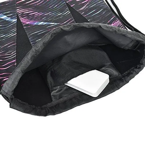 Saigain Sport Gym Sack Large Drawstring Backpack Bag Sackpack with Zipper for Men & Women (Stripe Static Pink)