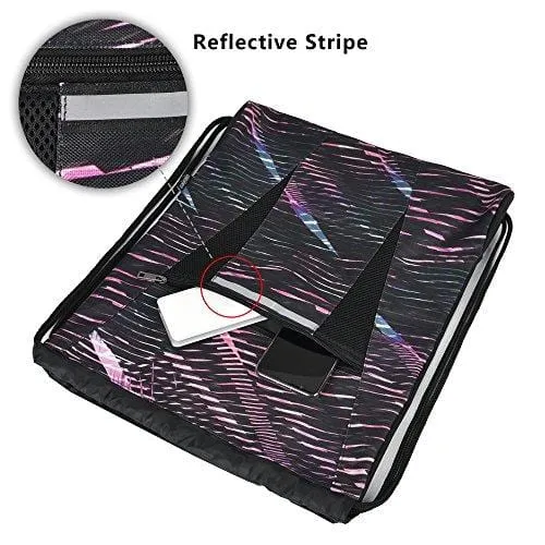 Saigain Sport Gym Sack Large Drawstring Backpack Bag Sackpack with Zipper for Men & Women (Stripe Static Pink)