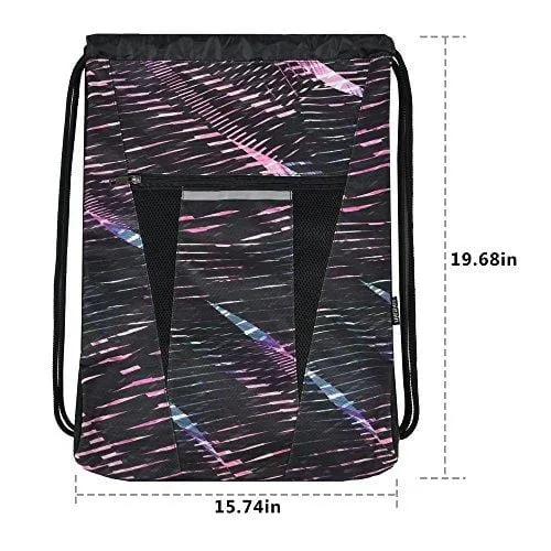 Saigain Sport Gym Sack Large Drawstring Backpack Bag Sackpack with Zipper for Men & Women (Stripe Static Pink)