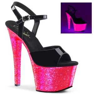 SKY-309UVLG Neon Pink Glitter Platform 7 Inch Stripper Shoe