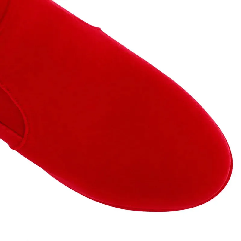 Stylish Flock Design: Crossdresser Winter Boots with Red and Black Platform Heels - Sizes Available for Autumn 2023