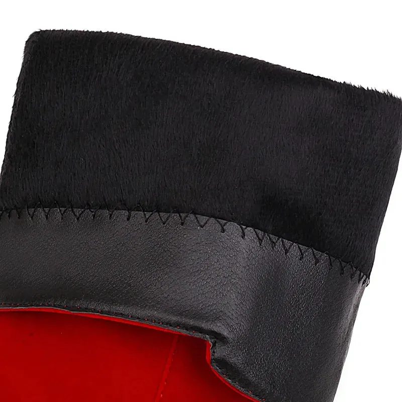 Stylish Flock Design: Crossdresser Winter Boots with Red and Black Platform Heels - Sizes Available for Autumn 2023