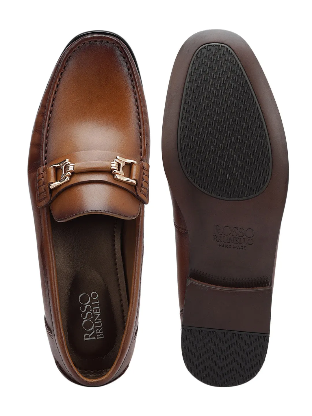 Tan Leather Loafers With Panel On Top