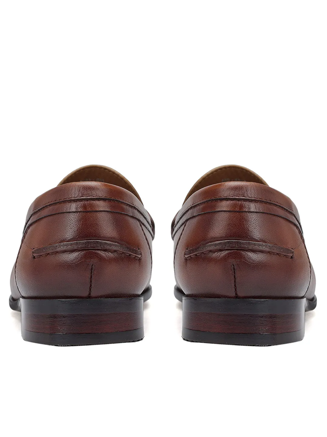 Tan Leather Loafers With Panel On Top
