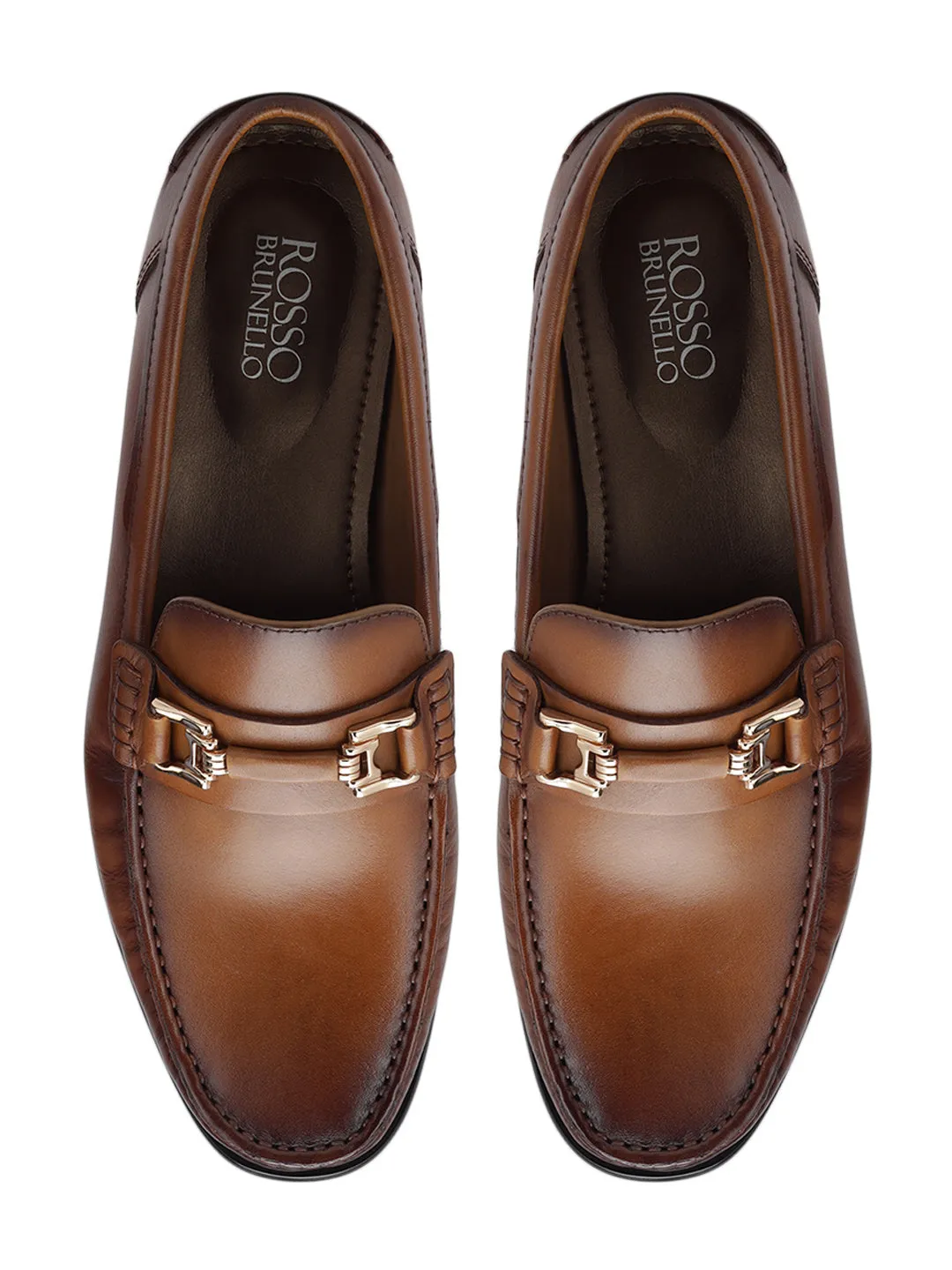 Tan Leather Loafers With Panel On Top