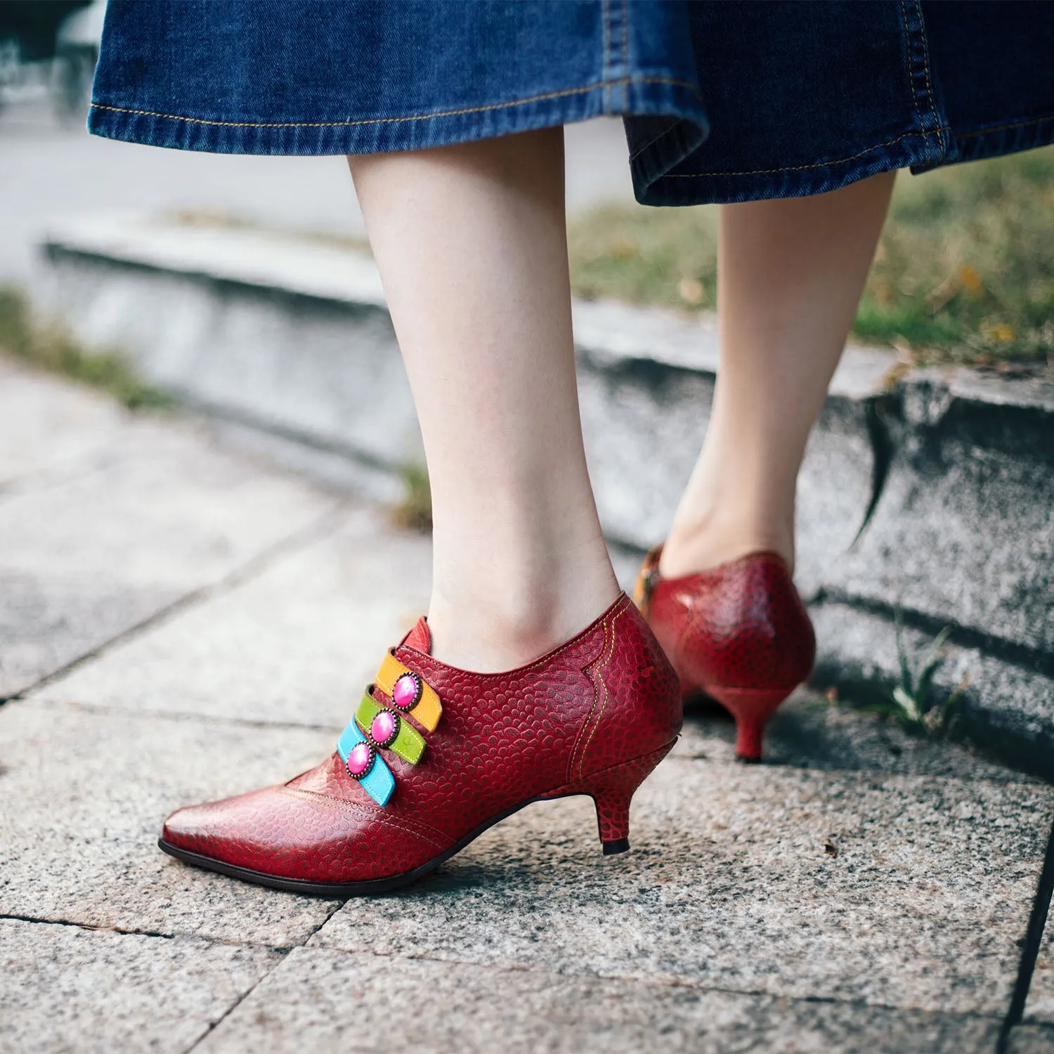 Vintage Fashion Colorful Buckle Shoes