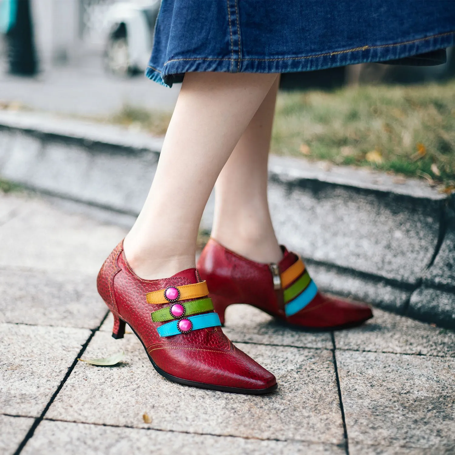 Vintage Fashion Colorful Buckle Shoes