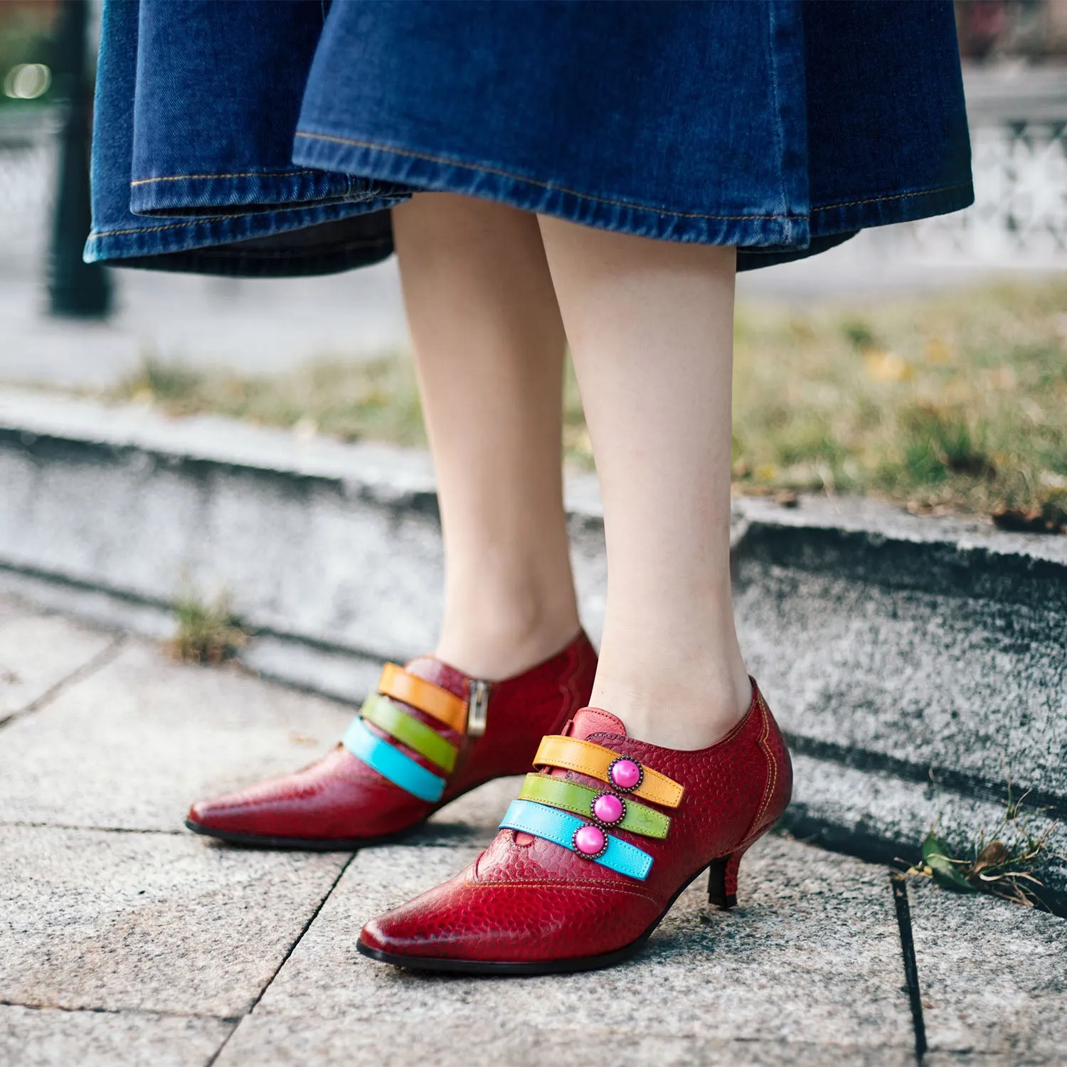 Vintage Fashion Colorful Buckle Shoes