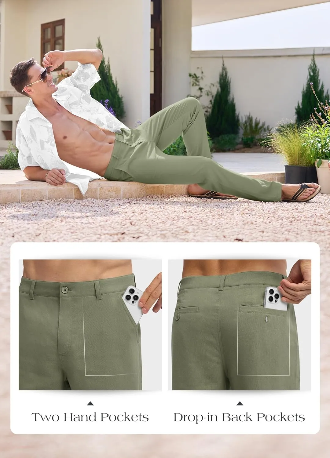 Willit Men's Linen Pants Casual Linen Dress Pants Beach Summer Lightweight Trousers 28" 30" 32"