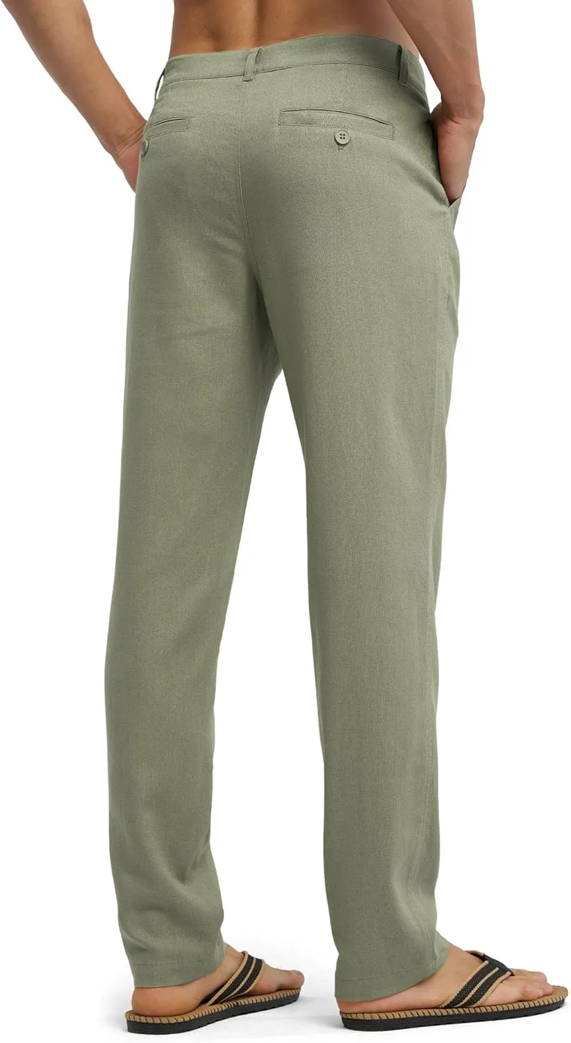 Willit Men's Linen Pants Casual Linen Dress Pants Beach Summer Lightweight Trousers 28" 30" 32"