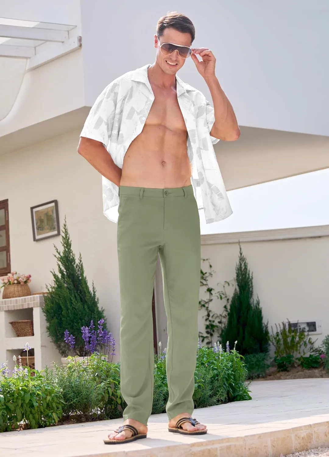 Willit Men's Linen Pants Casual Linen Dress Pants Beach Summer Lightweight Trousers 28" 30" 32"
