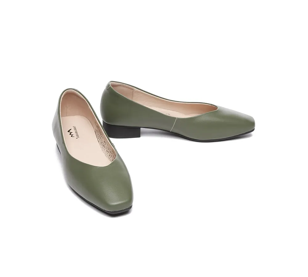 Women Flats Leather Square Toe Ballet Flats