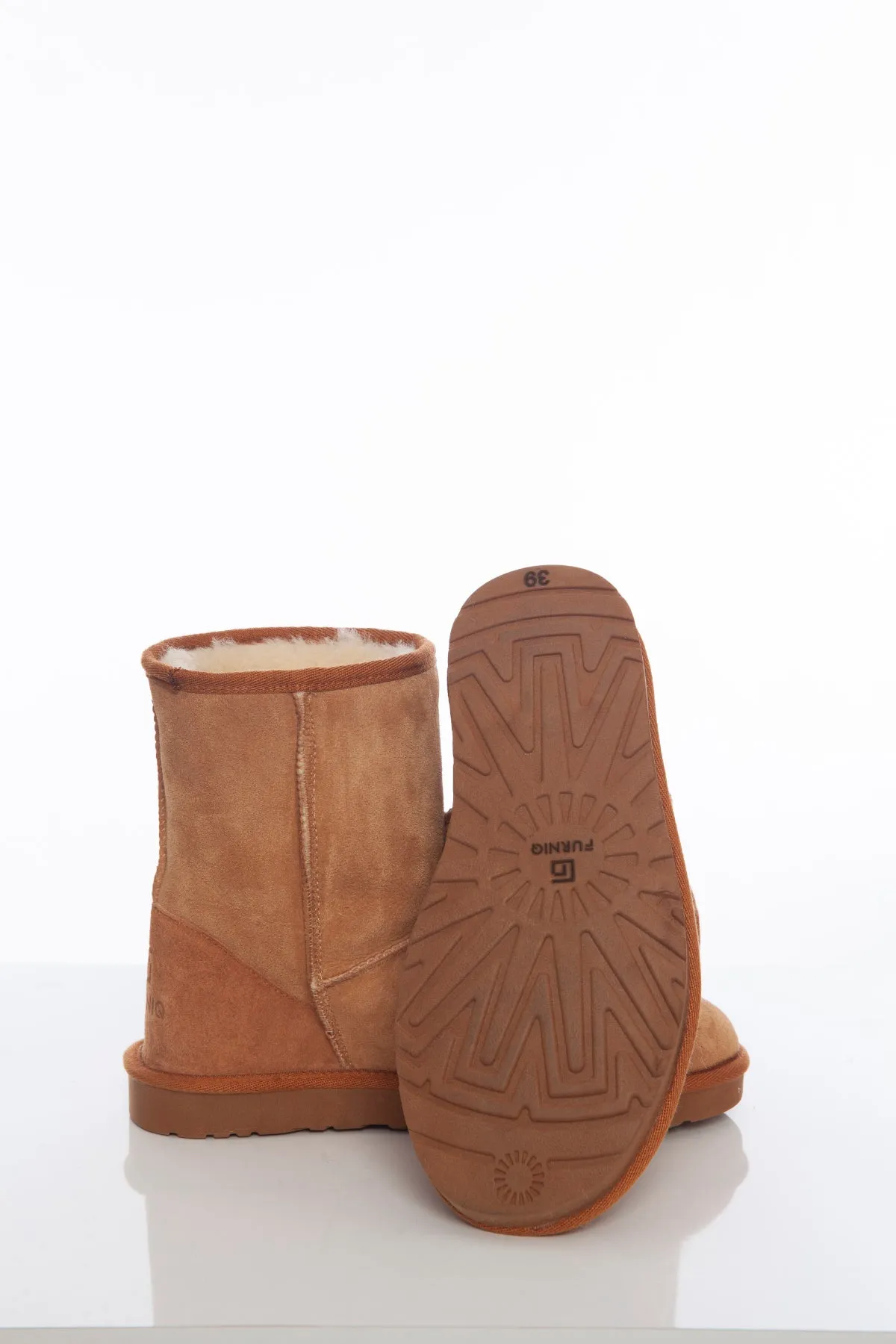 Women's Sheepskin Short Boots, Tan Suede with White Wool