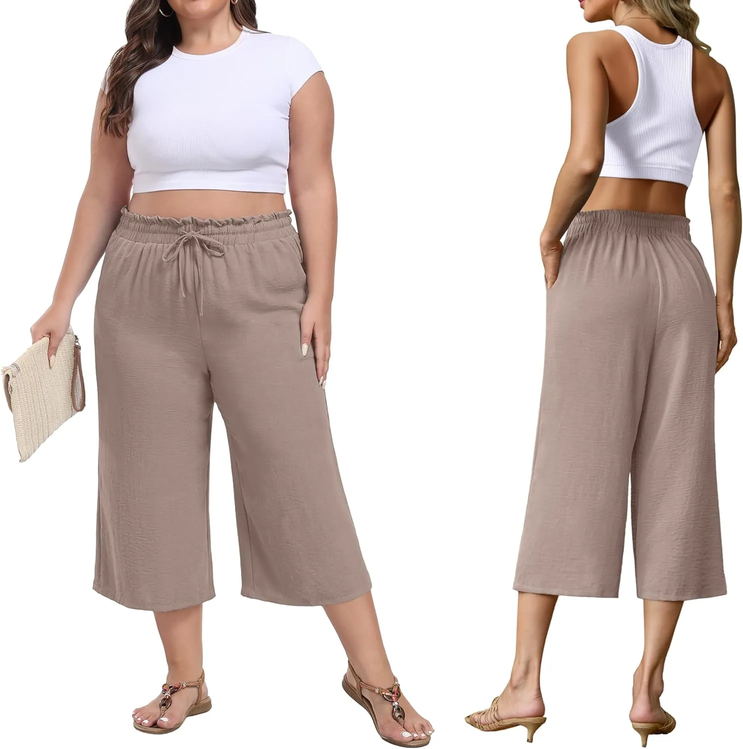 Womens Wide Leg High Waisted with Tie Belt Pockets Summer 2025 Vacation Pants