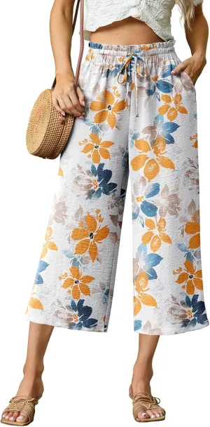 Womens Wide Leg High Waisted with Tie Belt Pockets Summer 2025 Vacation Pants