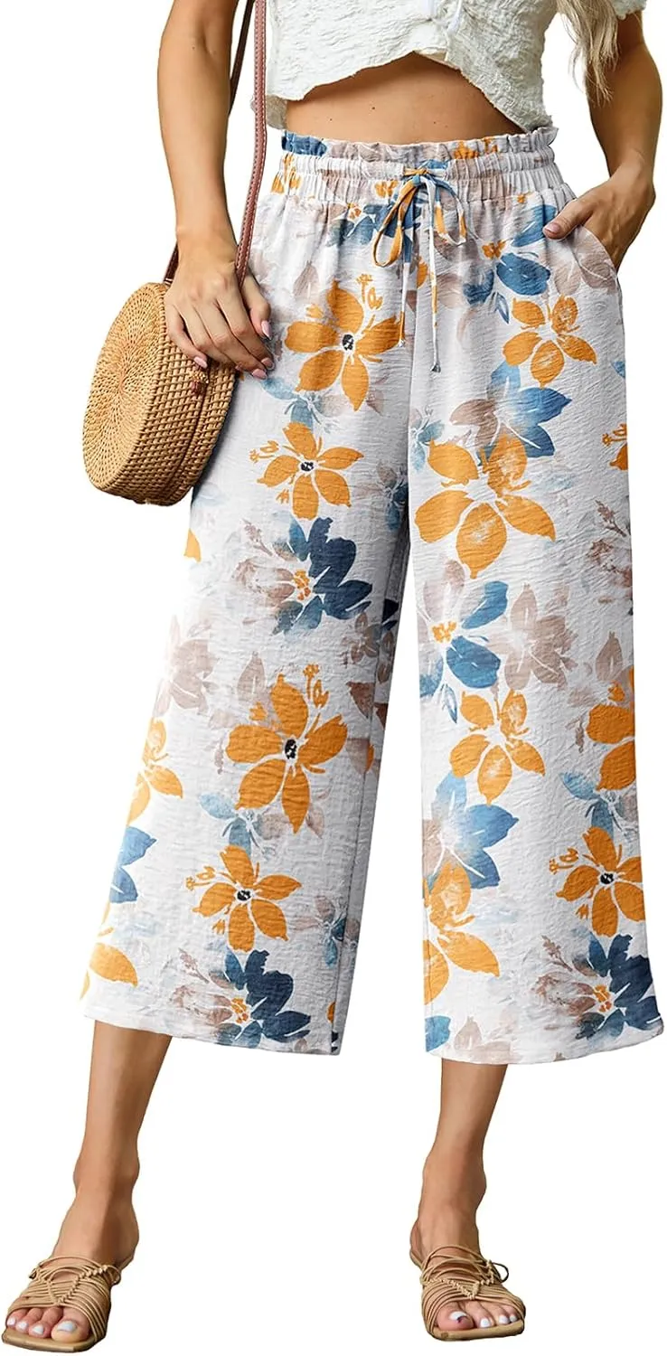 Womens Wide Leg High Waisted with Tie Belt Pockets Summer 2025 Vacation Pants