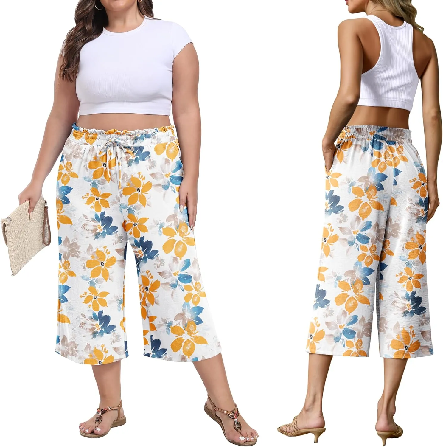 Womens Wide Leg High Waisted with Tie Belt Pockets Summer 2025 Vacation Pants