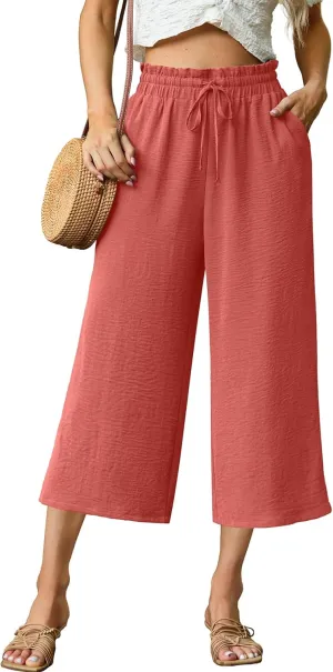 Womens Wide Leg High Waisted with Tie Belt Pockets Summer 2025 Vacation Pants