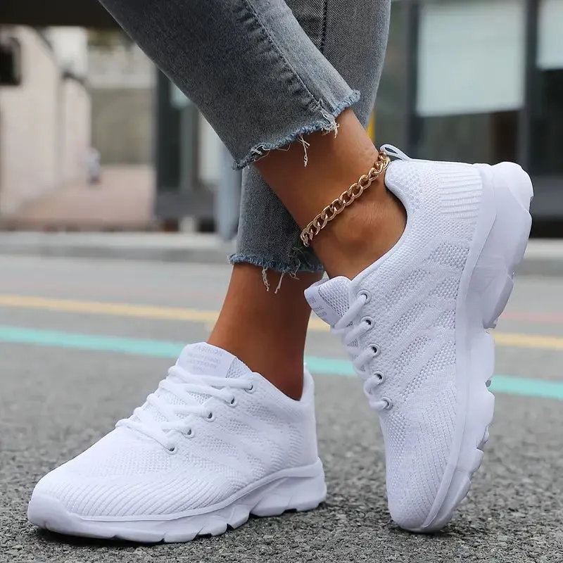 Women's Woven Sneakers - Lightweight, Lace-Up Running Shoes