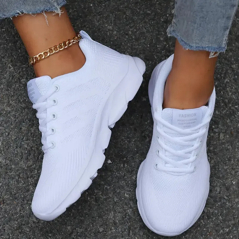 Women's Woven Sneakers - Lightweight, Lace-Up Running Shoes