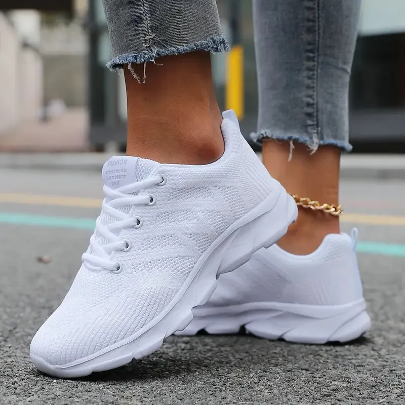 Women's Woven Sneakers - Lightweight, Lace-Up Running Shoes